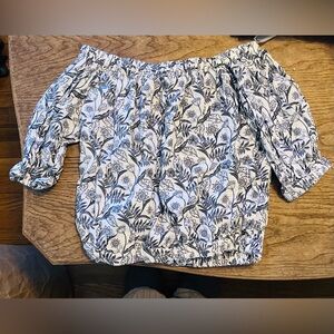 cupcakes & cashmere Navy Floral Off-Shoulder Blouse